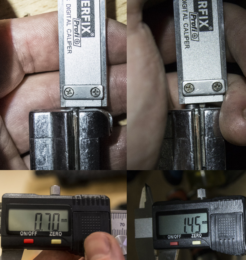 Original firing pin protrusion before and after the modification